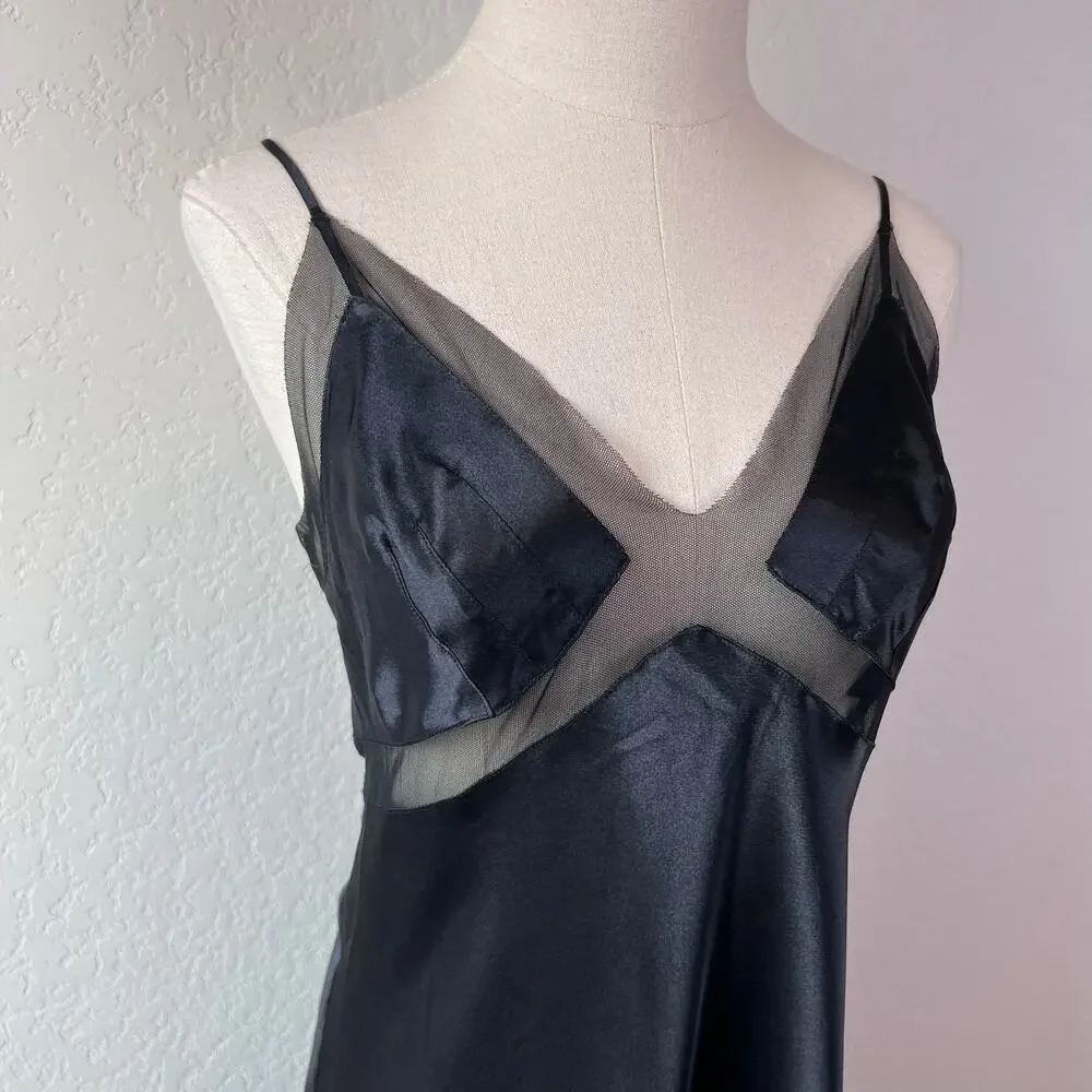 Victoria's Secret Very Sexy Midi Maxi Long Slip Dress Black Mesh Nightgown Large - Picture 3 of 13